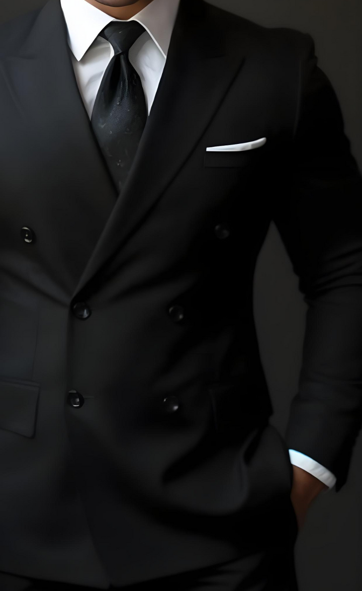 Men's Classic Black Double-Breasted Suit