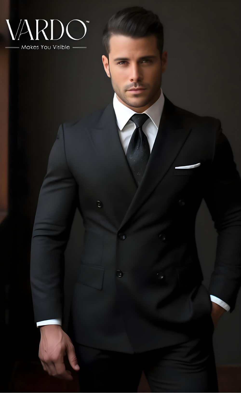 Men's Classic Black Double-Breasted Suit