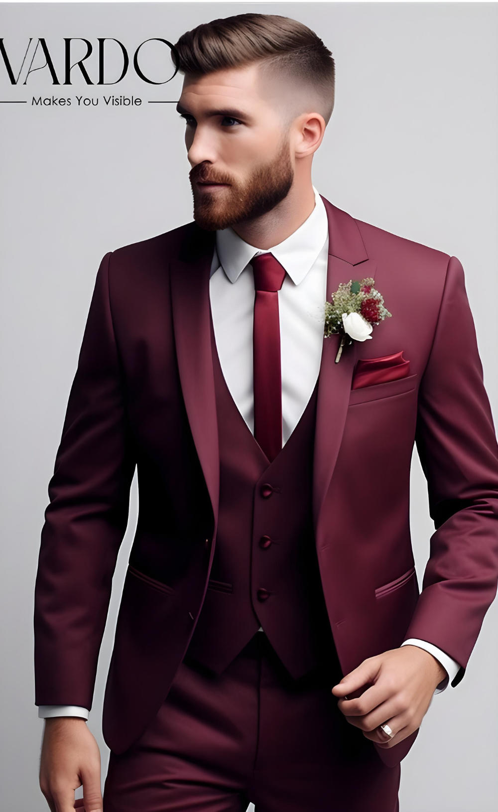 Men's Distinctive Burgundy 3-Piece Suit - Contemporary Tailored Fit - Elevate Your Formal Look, The Rising Sun Store, Vardo