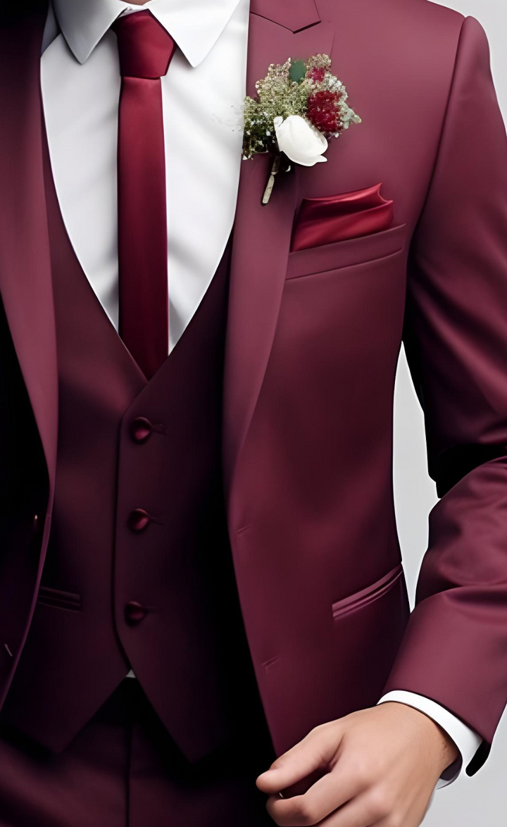 Men's Distinctive Burgundy 3-Piece Suit - Contemporary Tailored Fit - Elevate Your Formal Look, The Rising Sun Store, Vardo