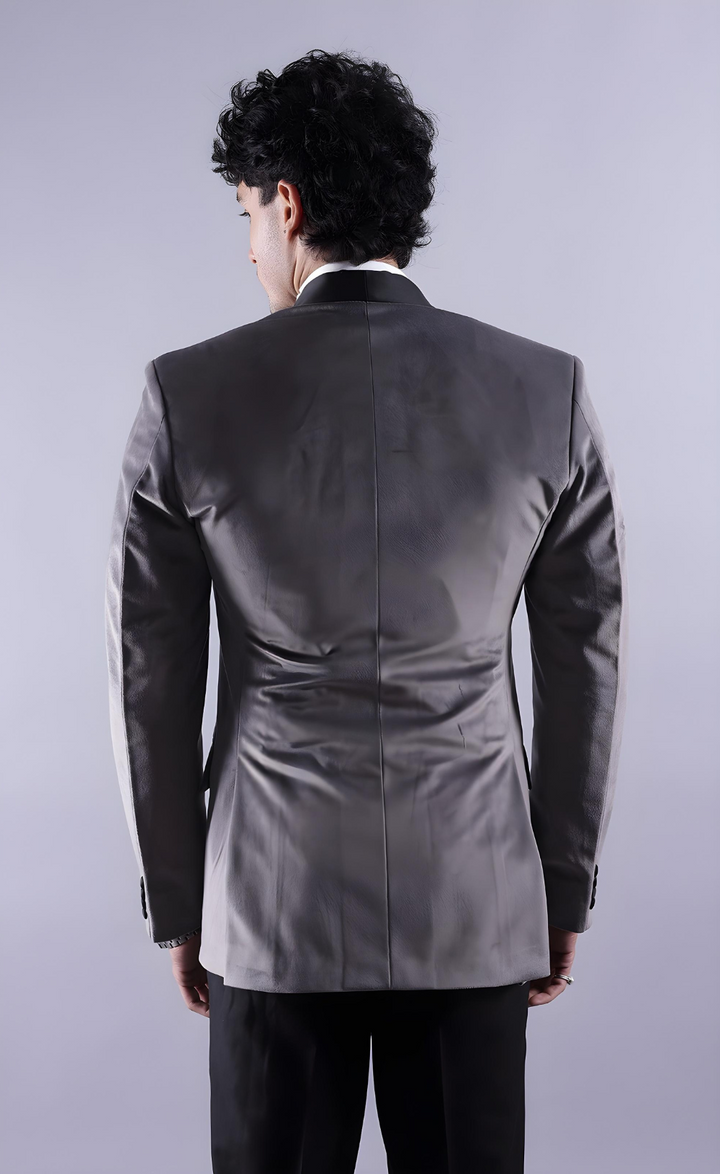 Men’s Grey Double-Breasted Tuxedo Suit - Premium Velvet Formal Wedding & Party Wear
