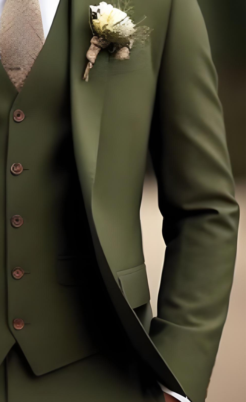 Men's Khaki Green Three Piece Suit