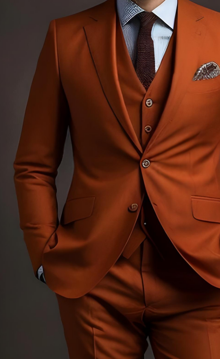 Refined Elegance: Men's Rust Three-Piece Suit for Timeless Style  - Tailored Fit, The Rising Sun store, Vardo