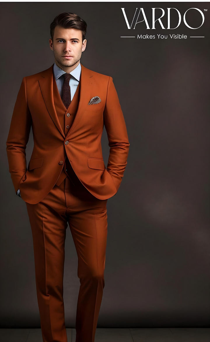 Refined Elegance: Men's Rust Three-Piece Suit for Timeless Style  - Tailored Fit, The Rising Sun store, Vardo