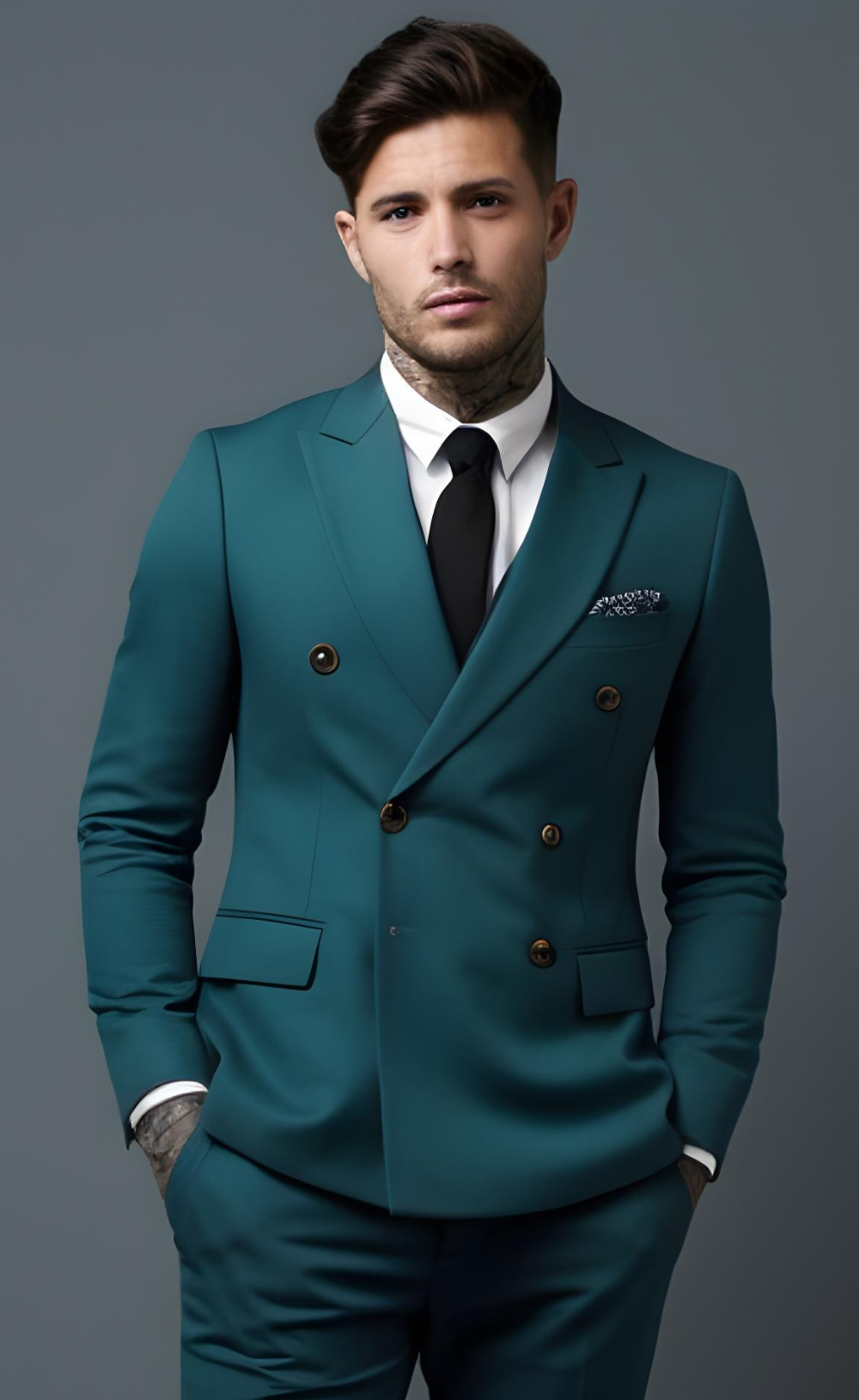 Men's Teal Blue Double-Breasted Suit - Modern Slim Fit Suit - Vibrant Formal & Business Attire