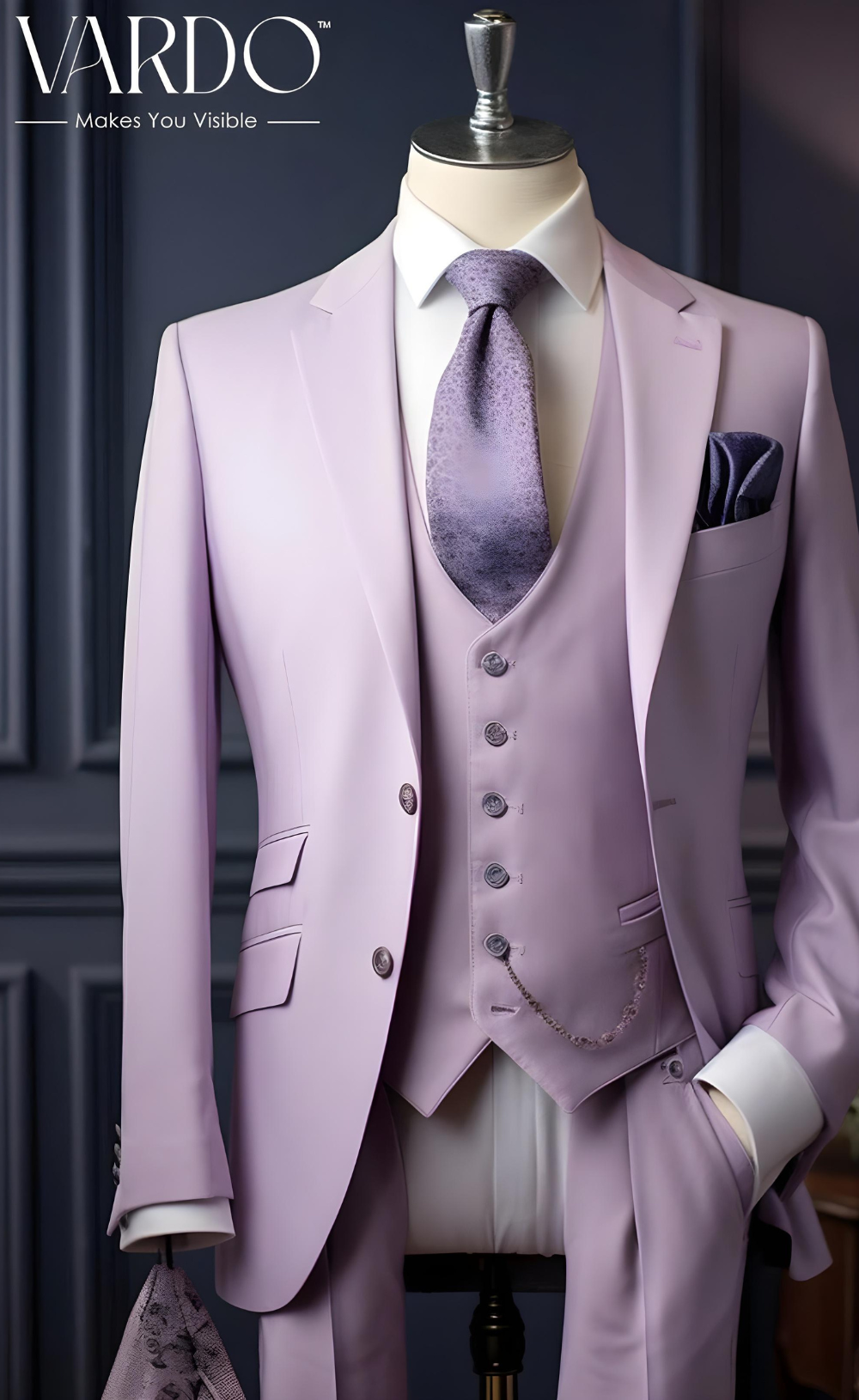 Modern Gentleman's Light Purple Three-Piece Suit