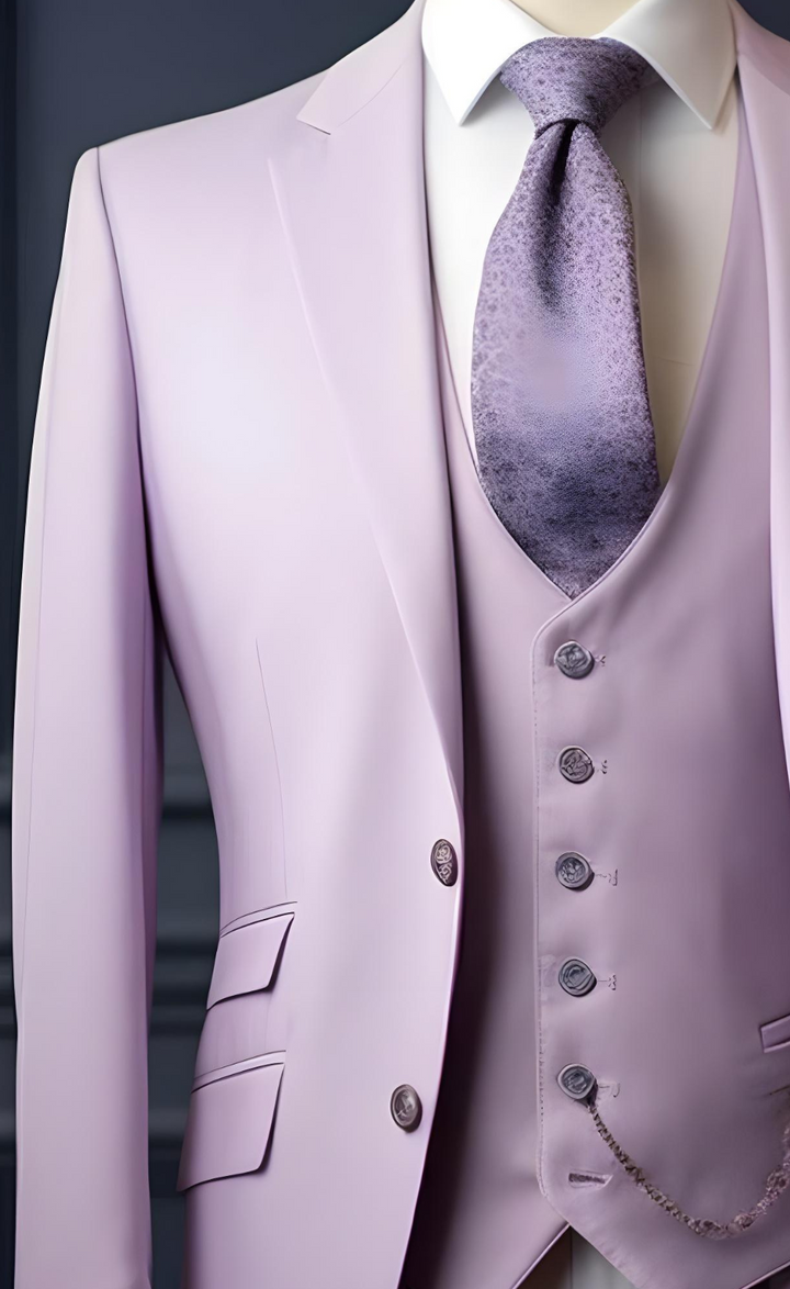Modern Gentleman's Light Purple Three-Piece Suit