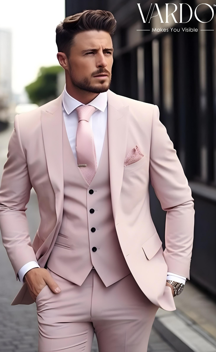 Modern Light Pink Three Piece Suit - Wedding, Prom, and Special Occasions - Tailored Suit - The Rising Sun store, Vardo