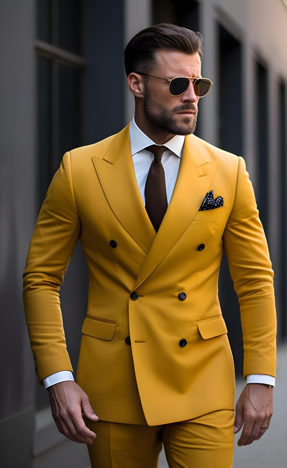 Mustard Yellow Double Breasted Wedding and Business Suit for Men