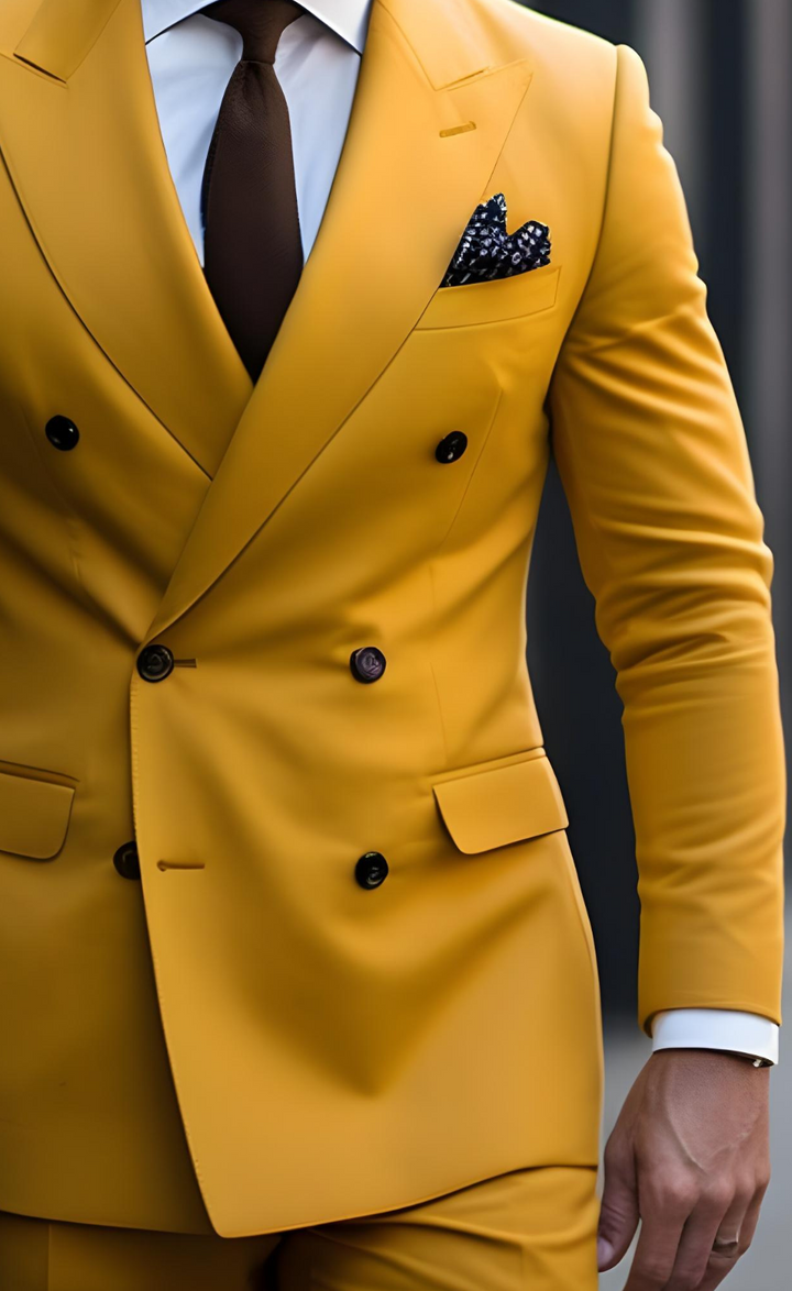 Mustard Yellow Double Breasted Wedding and Business Suit for Men - Bold Elegance and Versatility