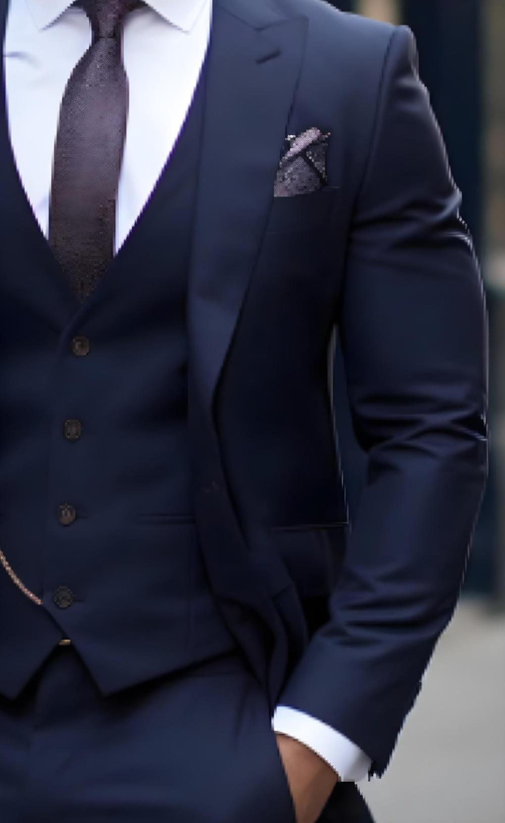 Elegant Men's Navy Blue Three Piece Suit