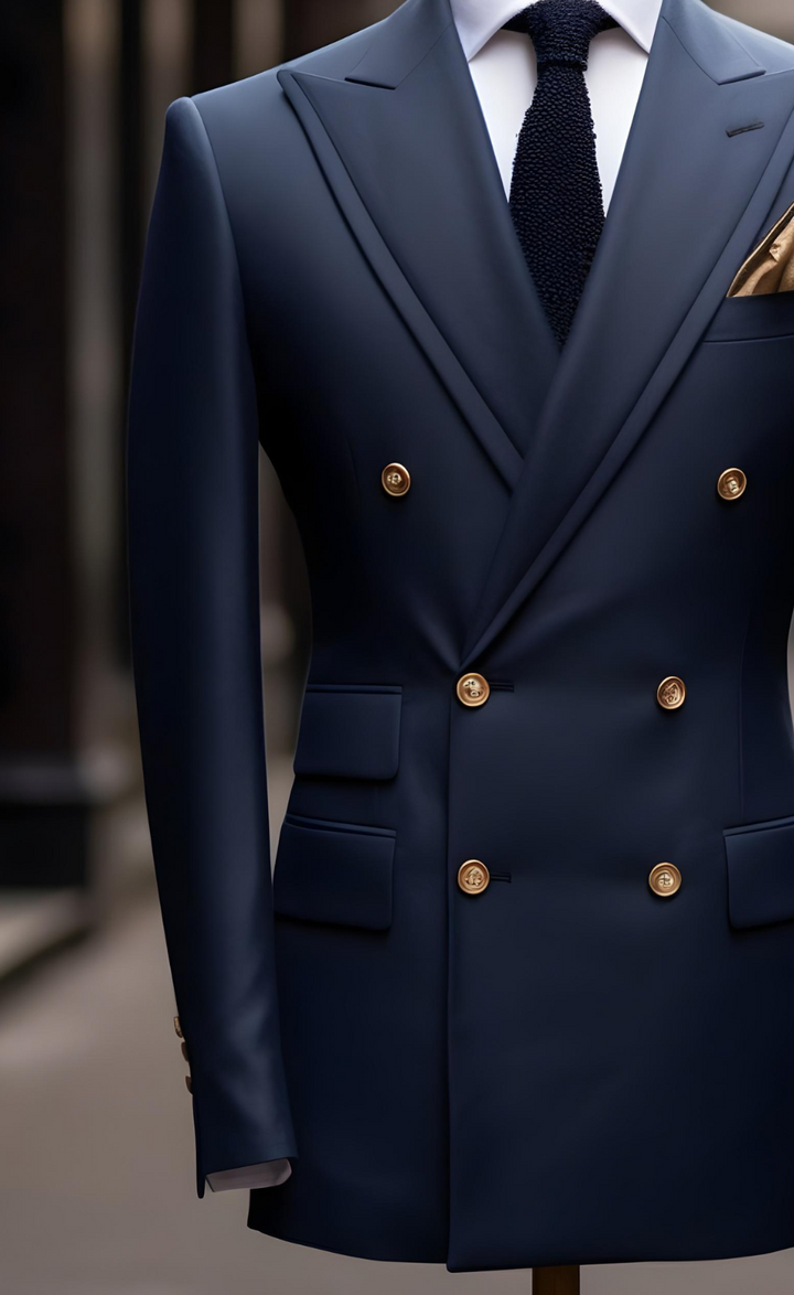 Classic Navy Blue Double-Breasted Suit for Men