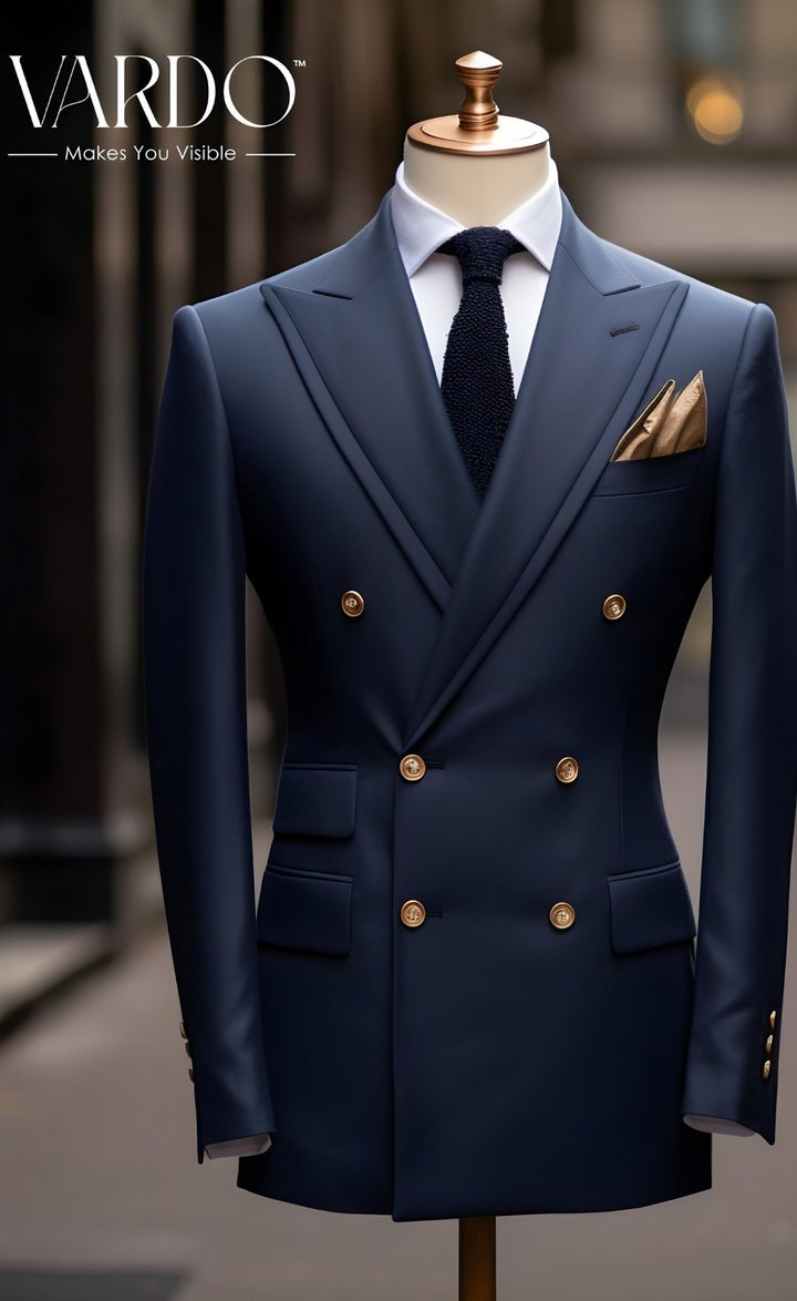 Classic Navy Blue Double-Breasted Suit for Men