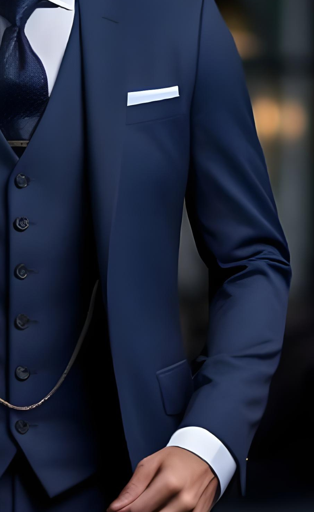 Navy Blue Three Piece Suit for Men - Slim Fit