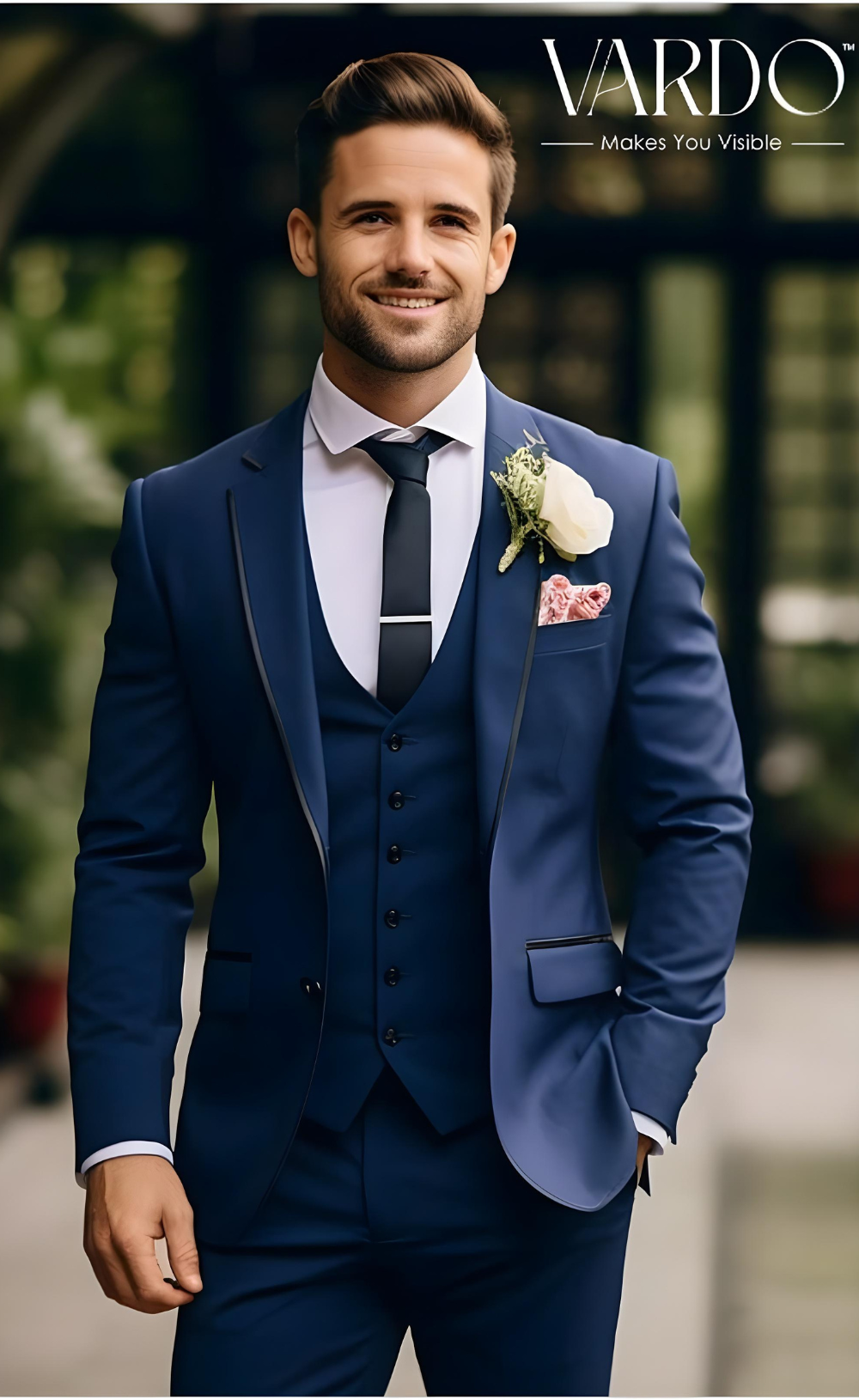 Premium Classic Dark Blue Three Piece Tuxedo Suit for Men - Classic Wedding & Formal Attire Men-Tailored Fit, The Rising Sun store, Vardo
