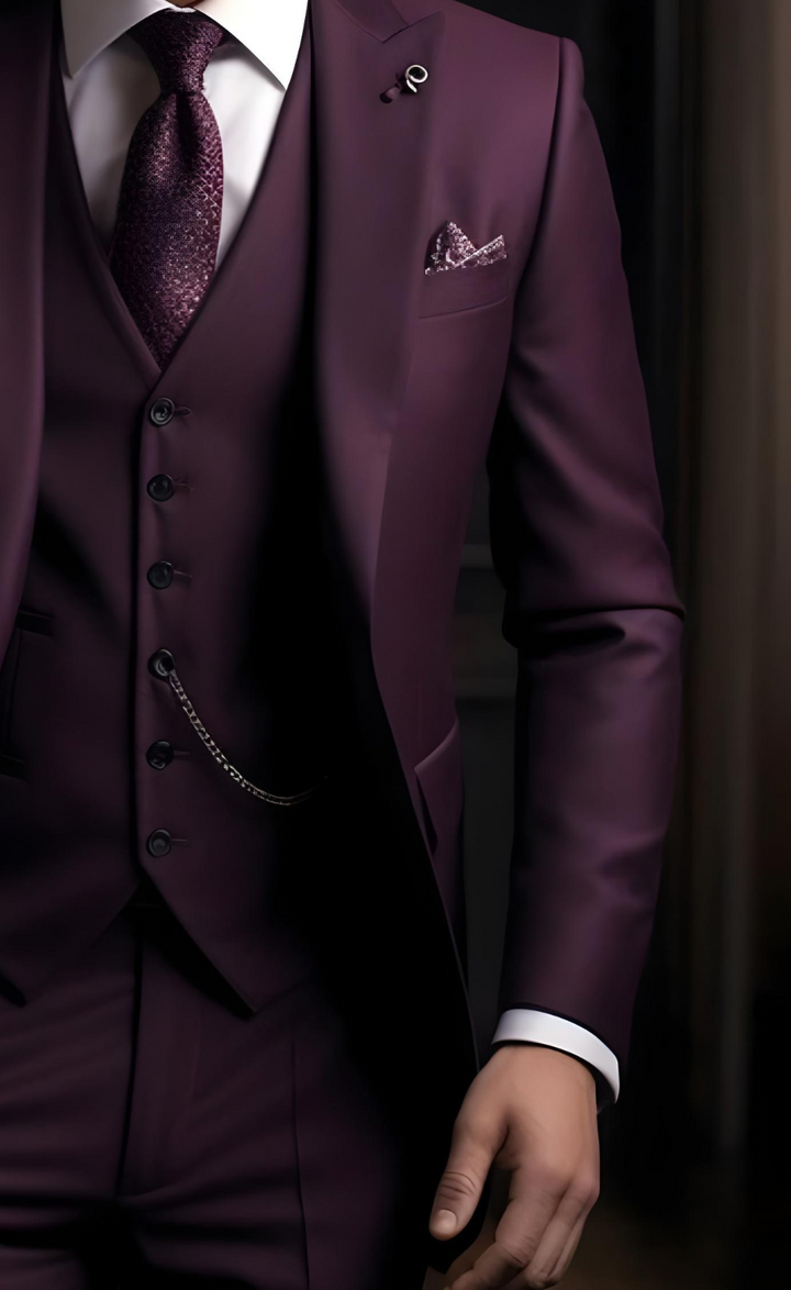 Elegant Men's Purple Three-Piece Suit – Sophisticated Formalwear for Exceptional Style- Tailored Suit-The Rising Sun store, Vardo