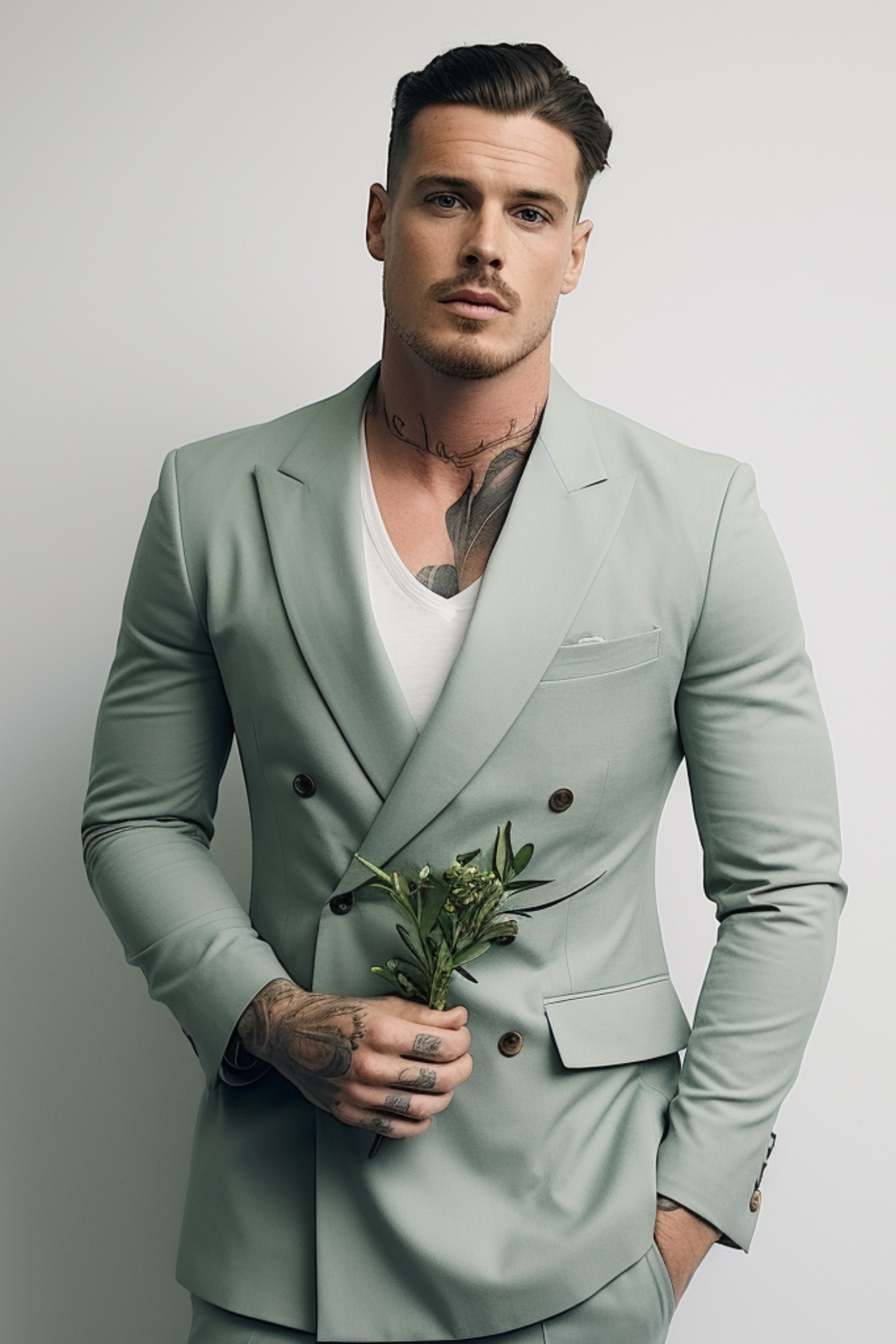 Double breasted green suit on sale