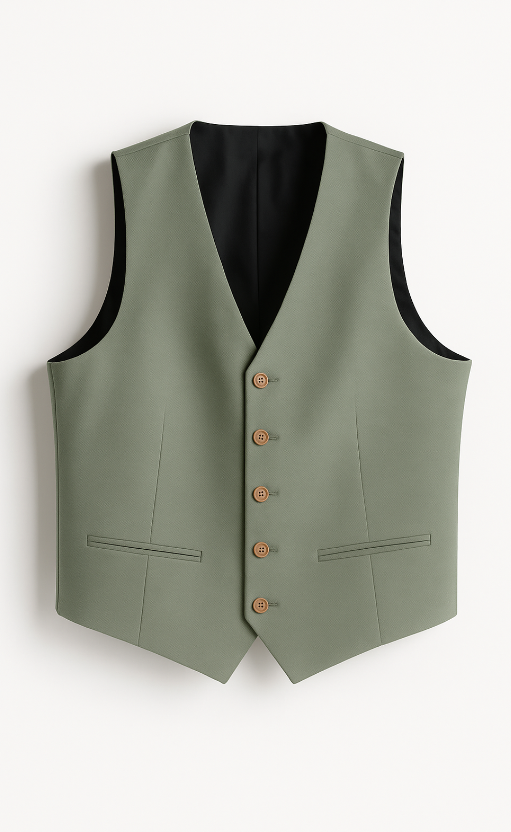 Fully Lined Sage Green Vest for Men 5-Button Wedding Waistcoat