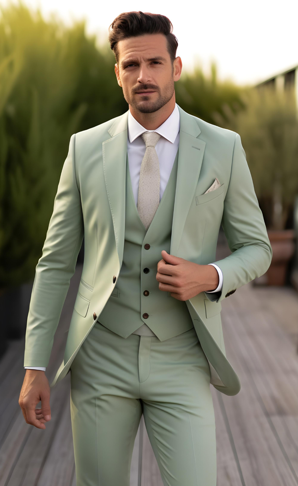 Sage Green Three Piece Wedding and Business Suit for Men Stylish