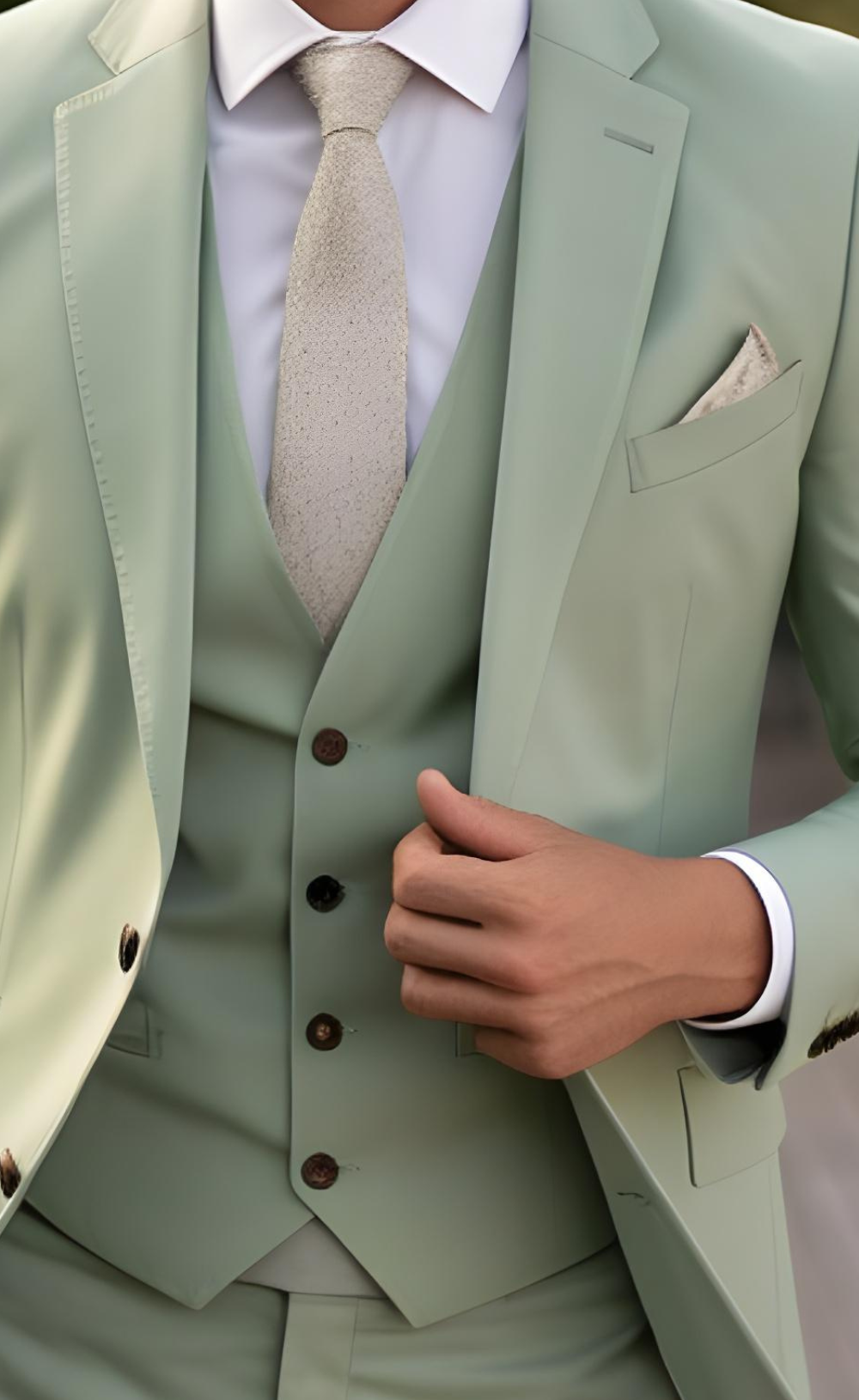 Sage Green Three Piece Wedding and Business Suit for Men - Stylish, Sophisticated, and Versatile