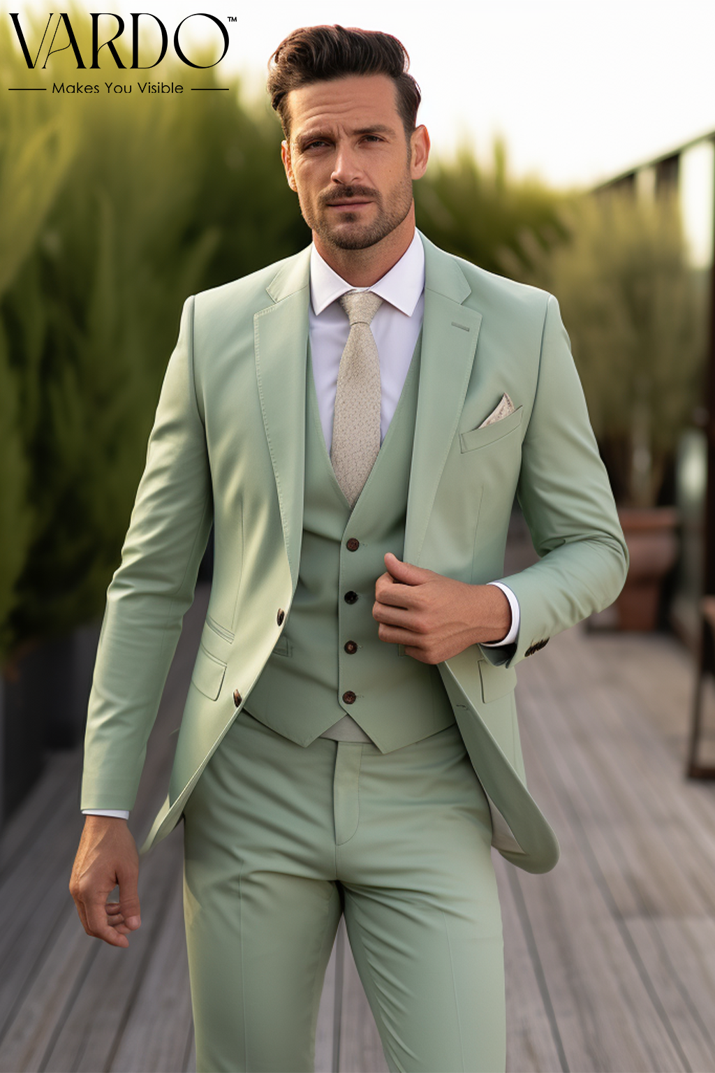 Classic Sage Green Three-Piece Suit for Men – VARDO
