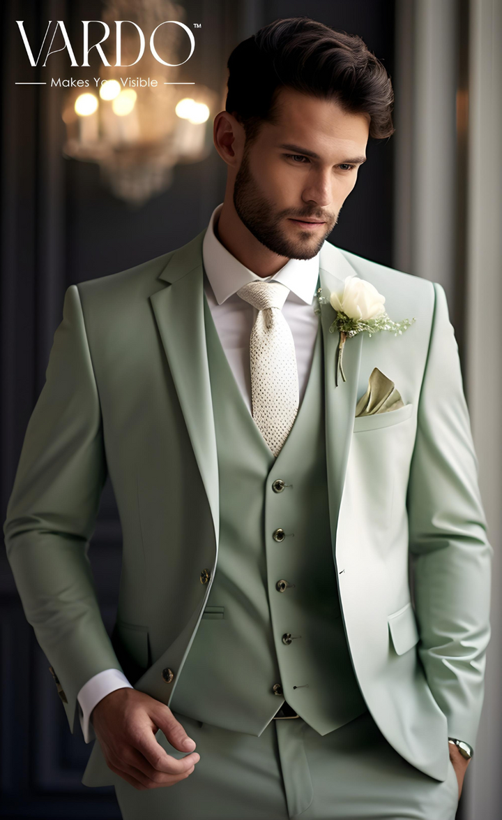 Elegant Sage Green Three-Piece Suit for Men
