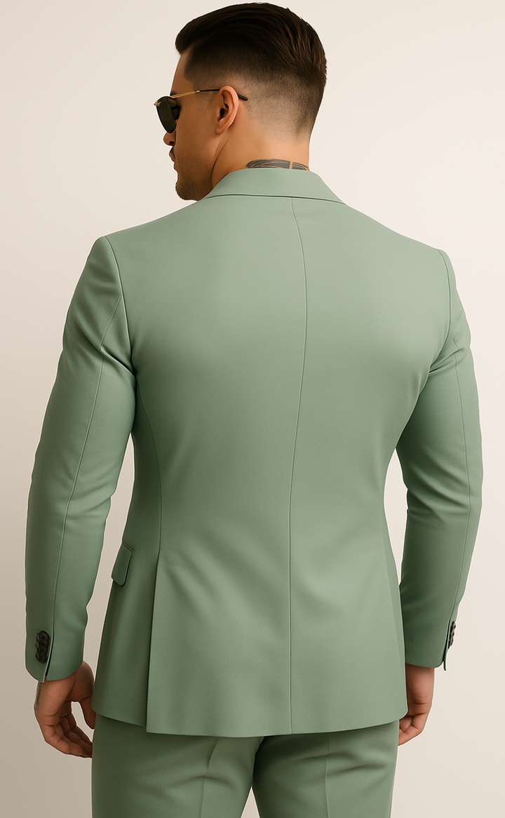 Men's Sage Green Double-Breasted Suit - Luxurious Tailored Fit Business Attire - Standout Formal Wear