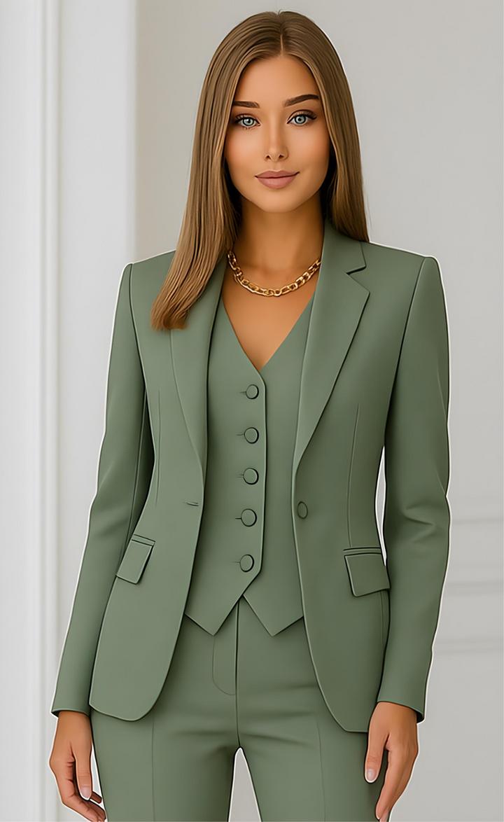 Sage Green Three-Piece Suit – Fresh, Feminine, and Fearless
