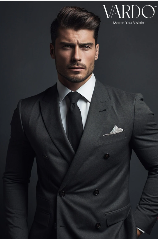 Premium Dark Grey Double Breasted Suit for Men Classic Fit Timeless VARDO