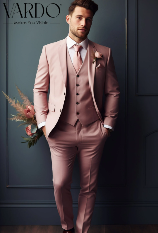 Men s Dusty Rose Notch Lapel 3 Piece Suit Contemporary Business Atti VARDO