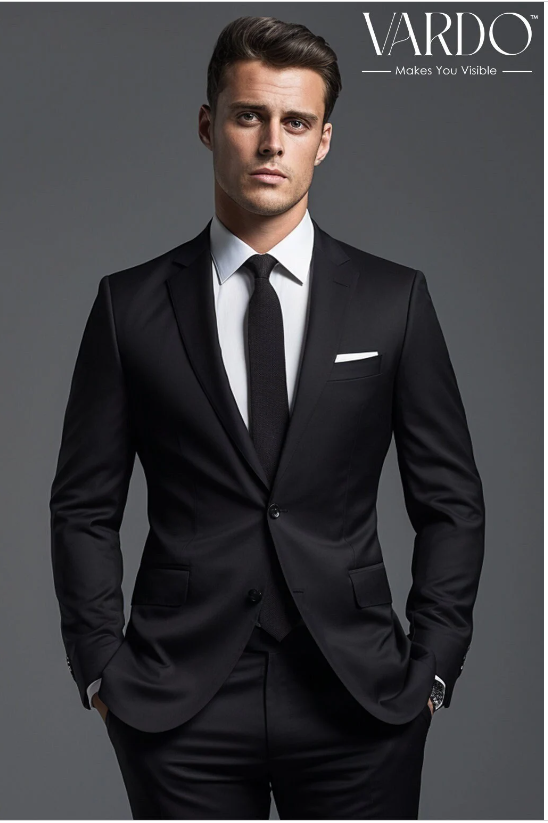 Classic Black Two Piece Suit for Men Premium Formal Attire Tailored VARDO