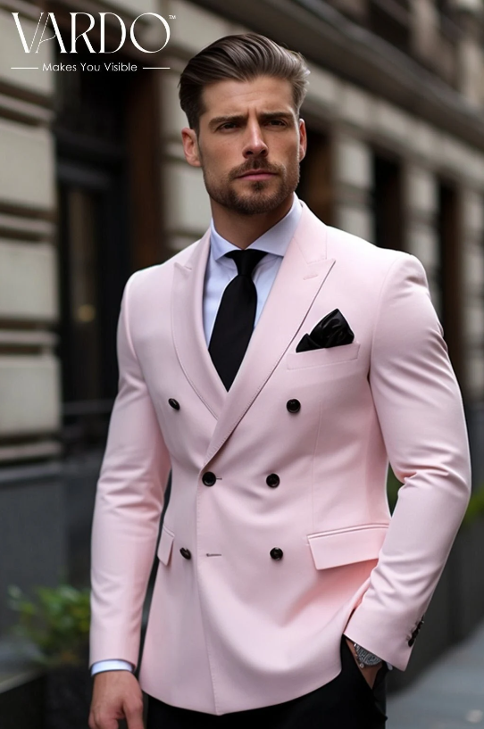 Elegant Light Pink Double Breasted Suit for Men Wedding Special Oc VARDO