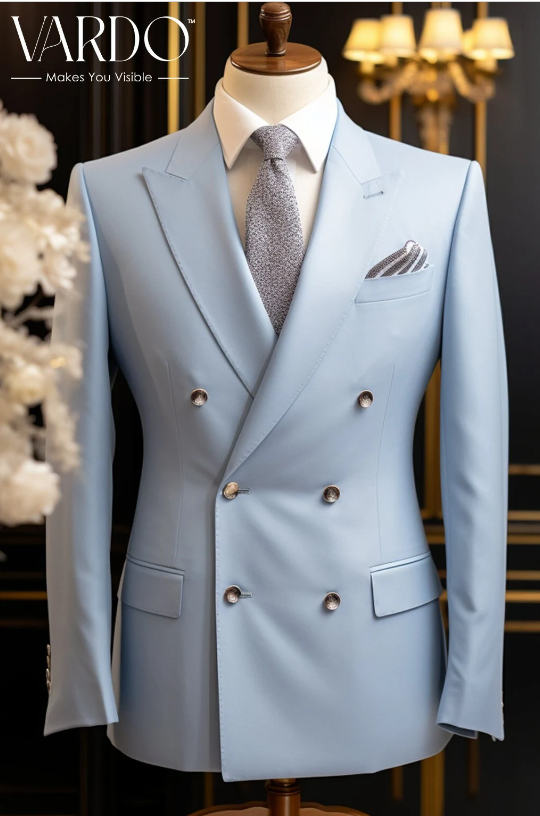 Sky blue double breasted suit discount