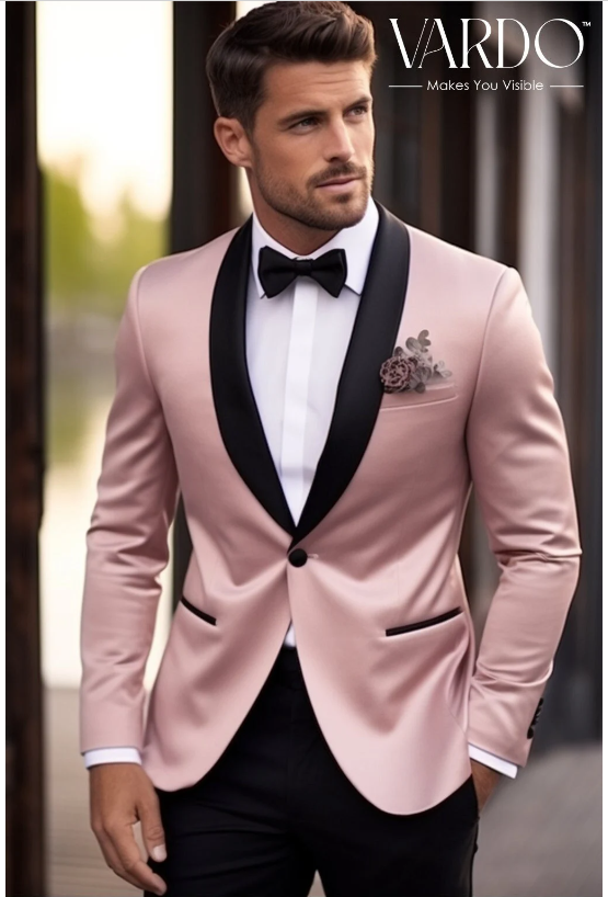 Elegant Light Pink Tuxedo Jacket for Men Formal Wedding Prom and S VARDO