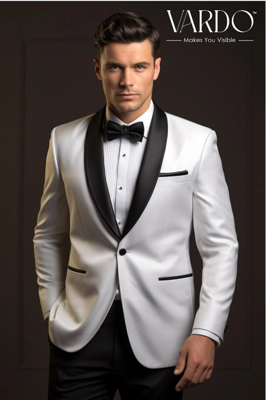 Elegant White Tuxedo Wedding Suit for Men Classic Formal Attire Ta VARDO