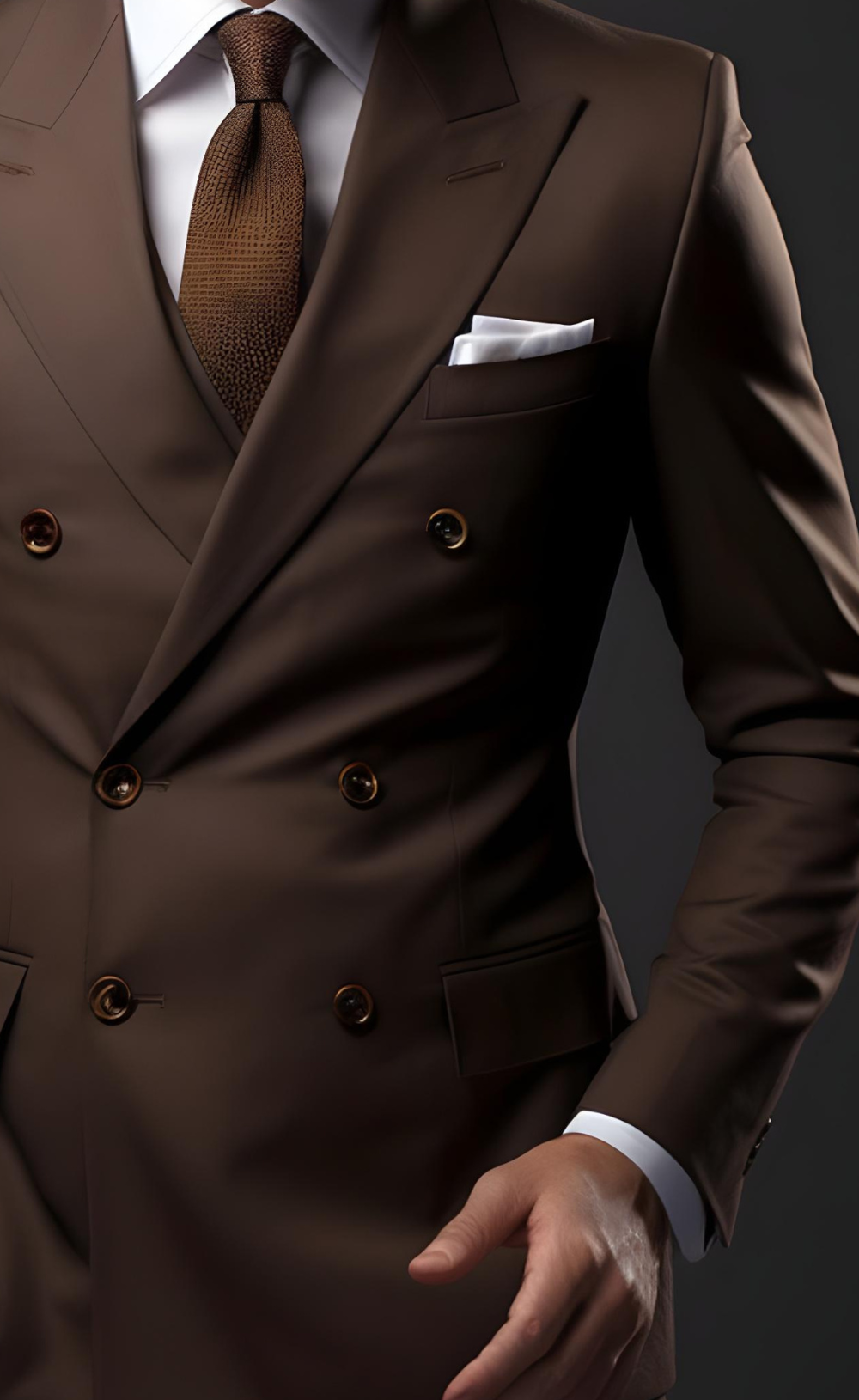 Sophisticated Brown Double-Breasted Business Suit for Men - Professional Attire