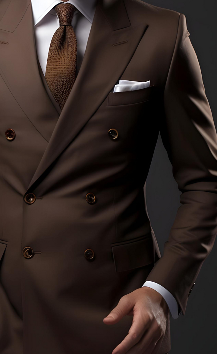 Sophisticated Brown Double-Breasted Business Suit for Men - Professional Attire