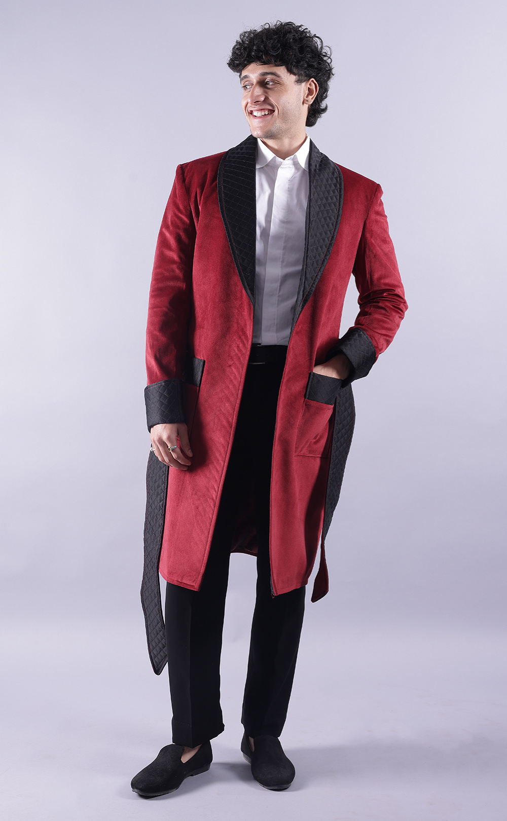 Tuxedo Smoking Next Smoking Jacket Men's Long Red Velvet Smoking