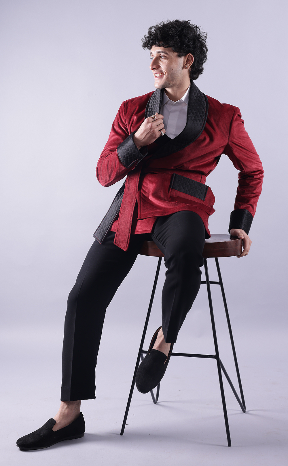 Men's Red Velvet Smoking Jacket Luxury Formal Attire, Elegant