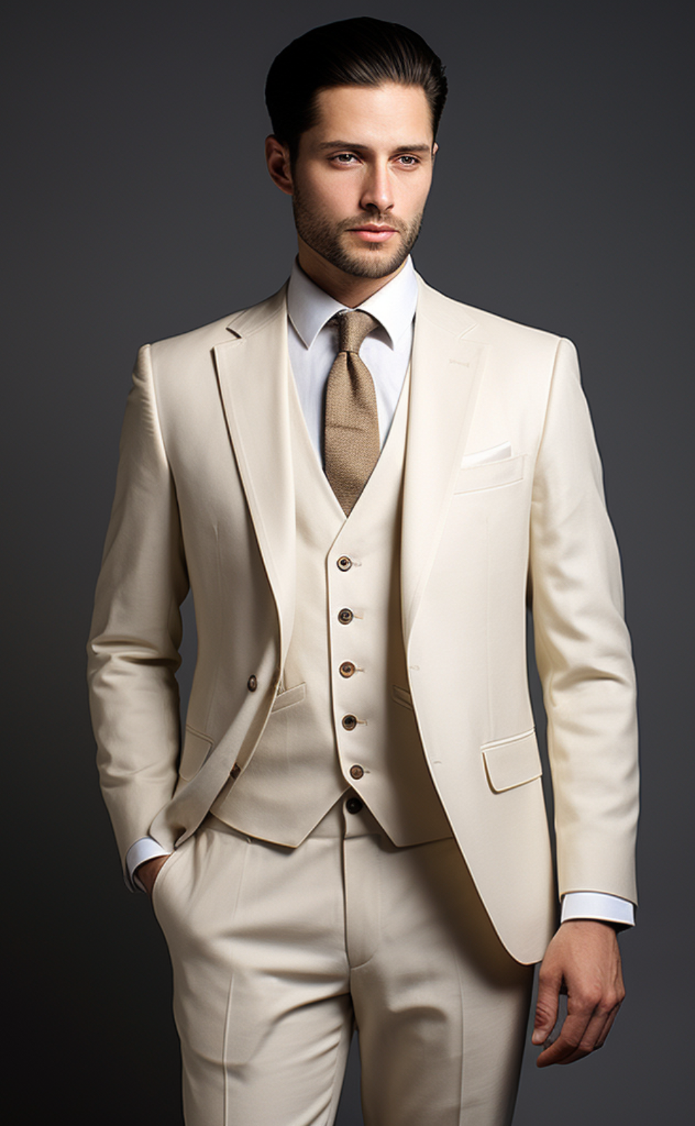 Cream Color Three Piece Wedding and Business Suit for Men - Ultimate Elegance and Versatility