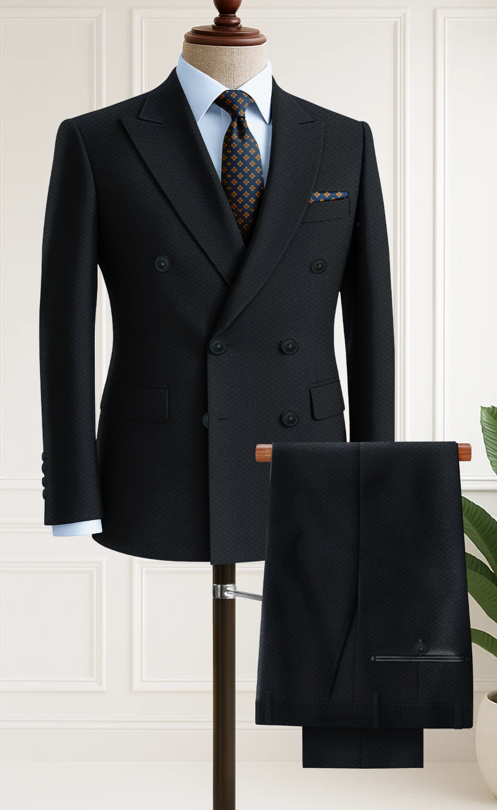 Dark Blue Double-Breasted Suit for Men – Premium Textured Fabric| Wedding, Business & Formal Wear | Vardo