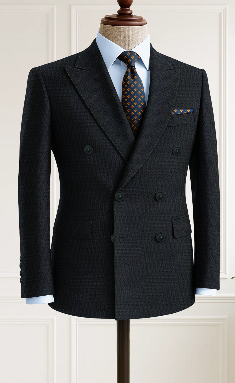 Dark Blue Double-Breasted Suit for Men – Premium Textured Fabric| Wedding, Business & Formal Wear | Vardo