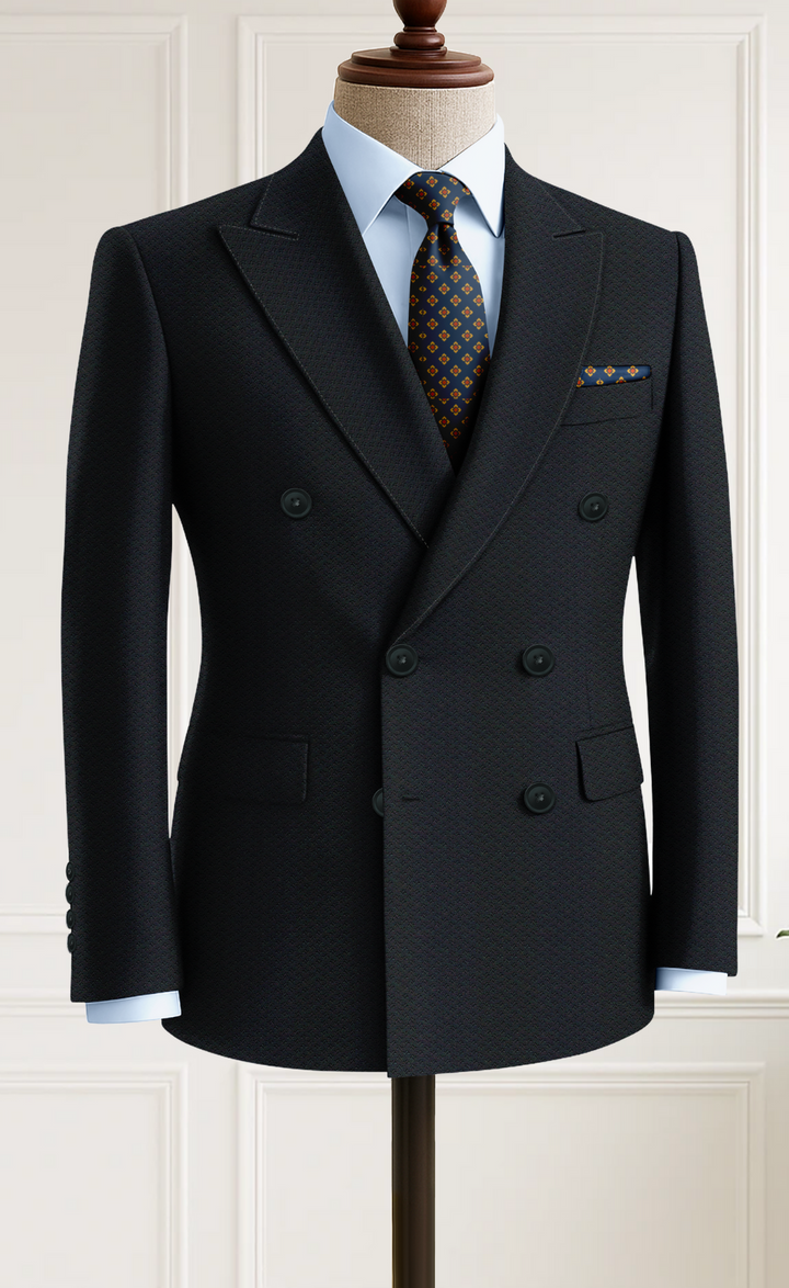 Dark Blue Double-Breasted Suit for Men – Premium Textured Fabric| Wedding, Business & Formal Wear | Vardo