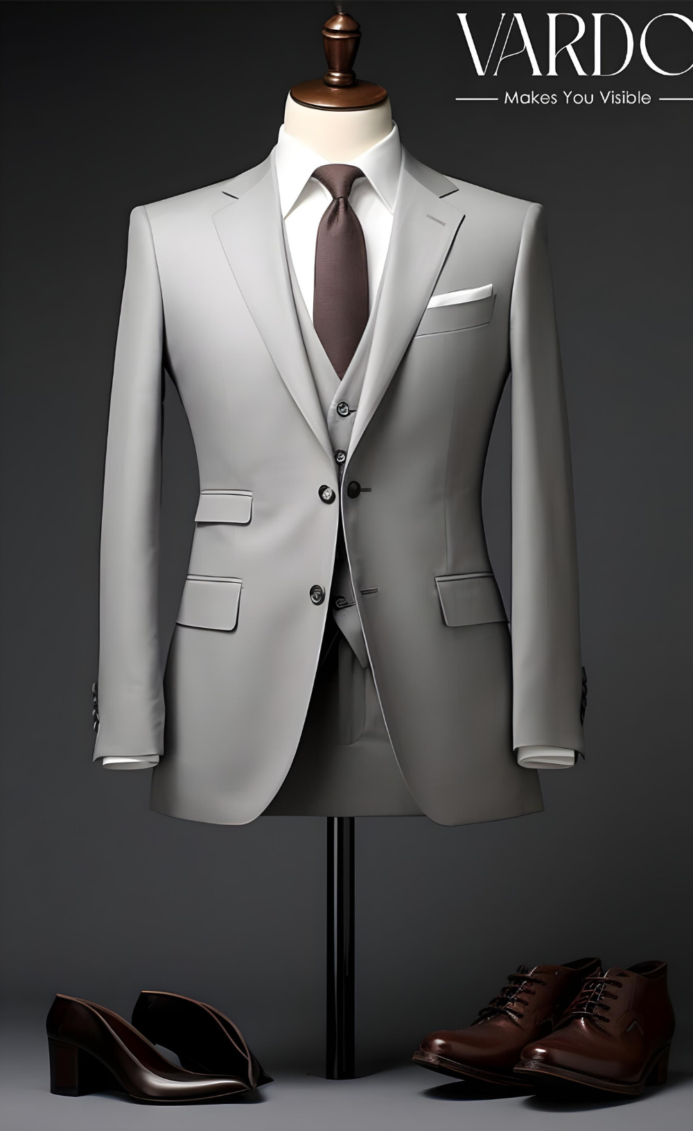 Modern Elegance: Men's Light Grey Three-Piece Suit - Tailored Suit - The Rising Sun store, Vardo