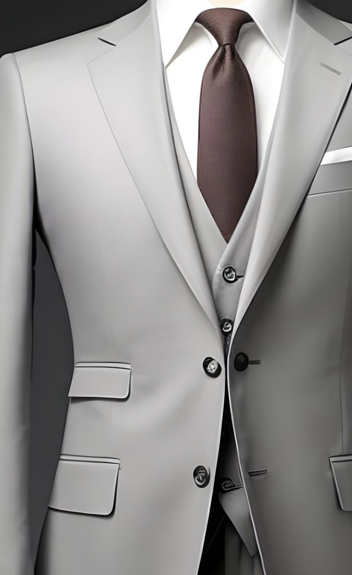 Modern Elegance: Men's Light Grey Three-Piece Suit - Tailored Suit - The Rising Sun store, Vardo