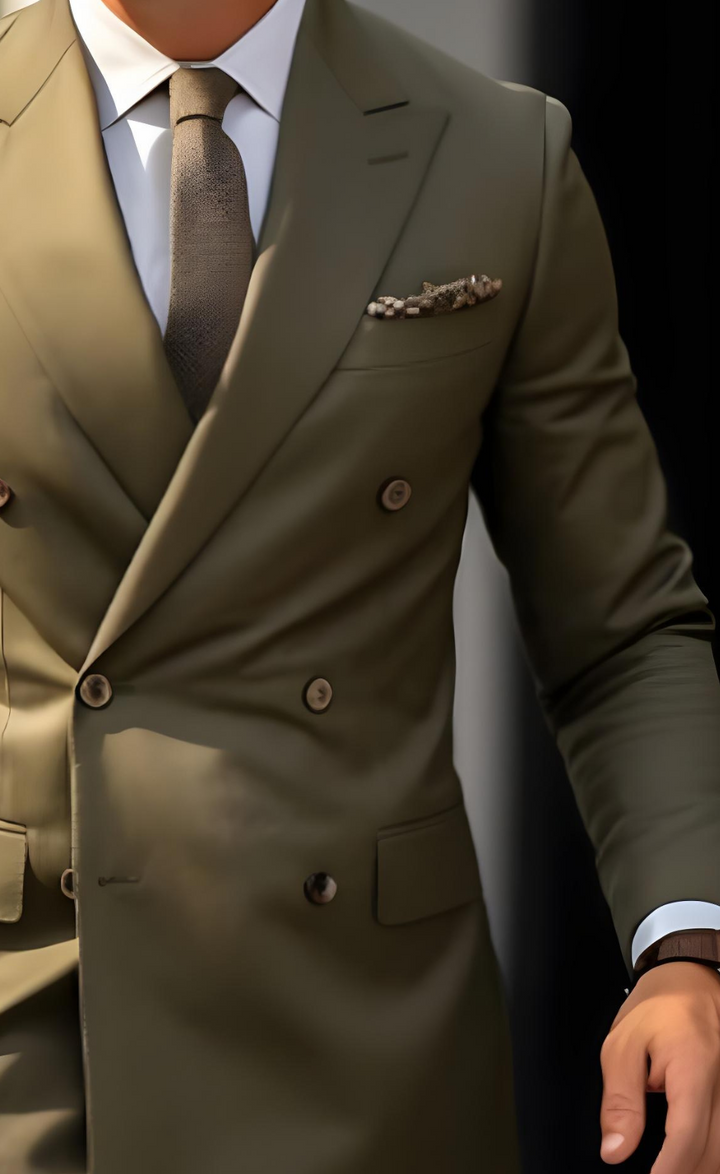 Elegant Olive Green Double Breasted Suit for Men