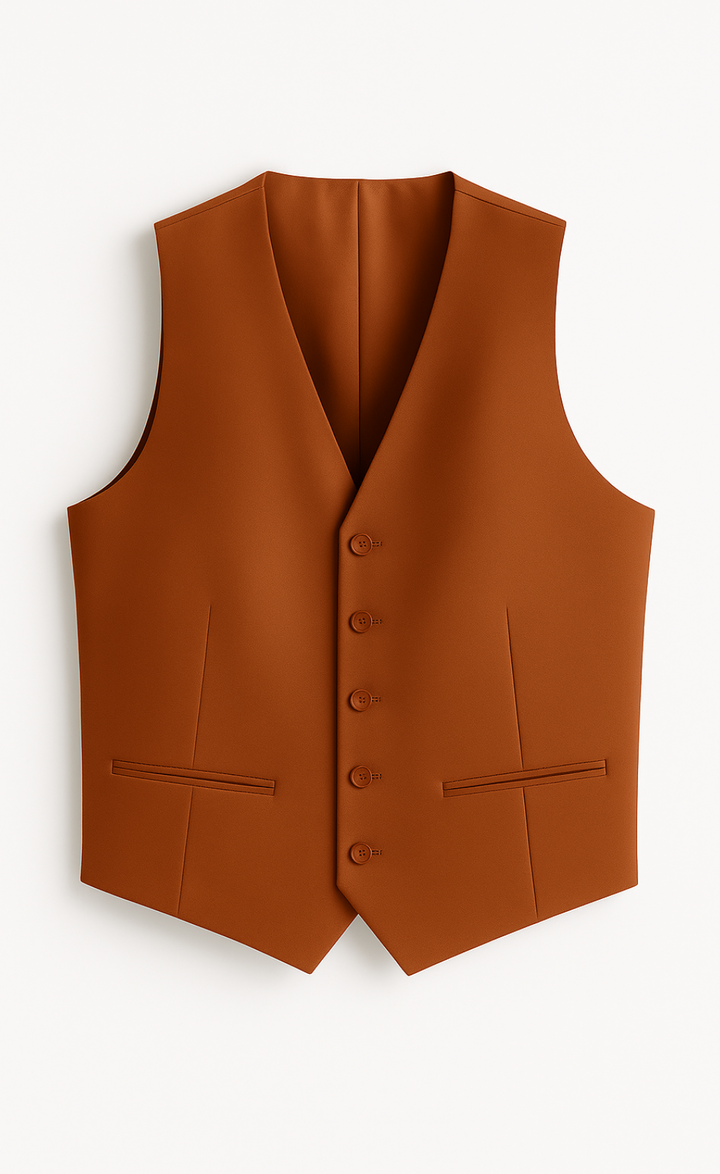 Burnt Orange Vest for Men – Fully Lined 5-Button Wedding Waistcoat