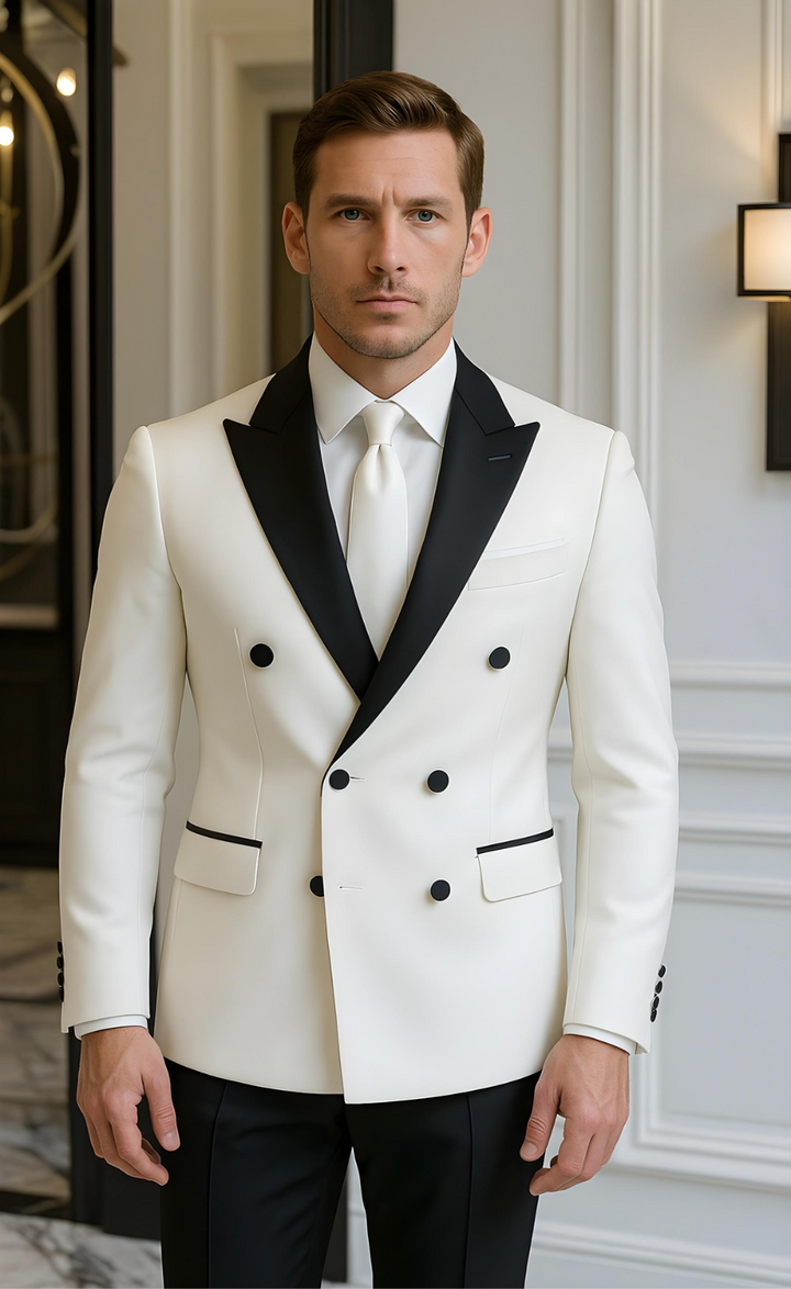 White Double Breasted Tuxedo Suit