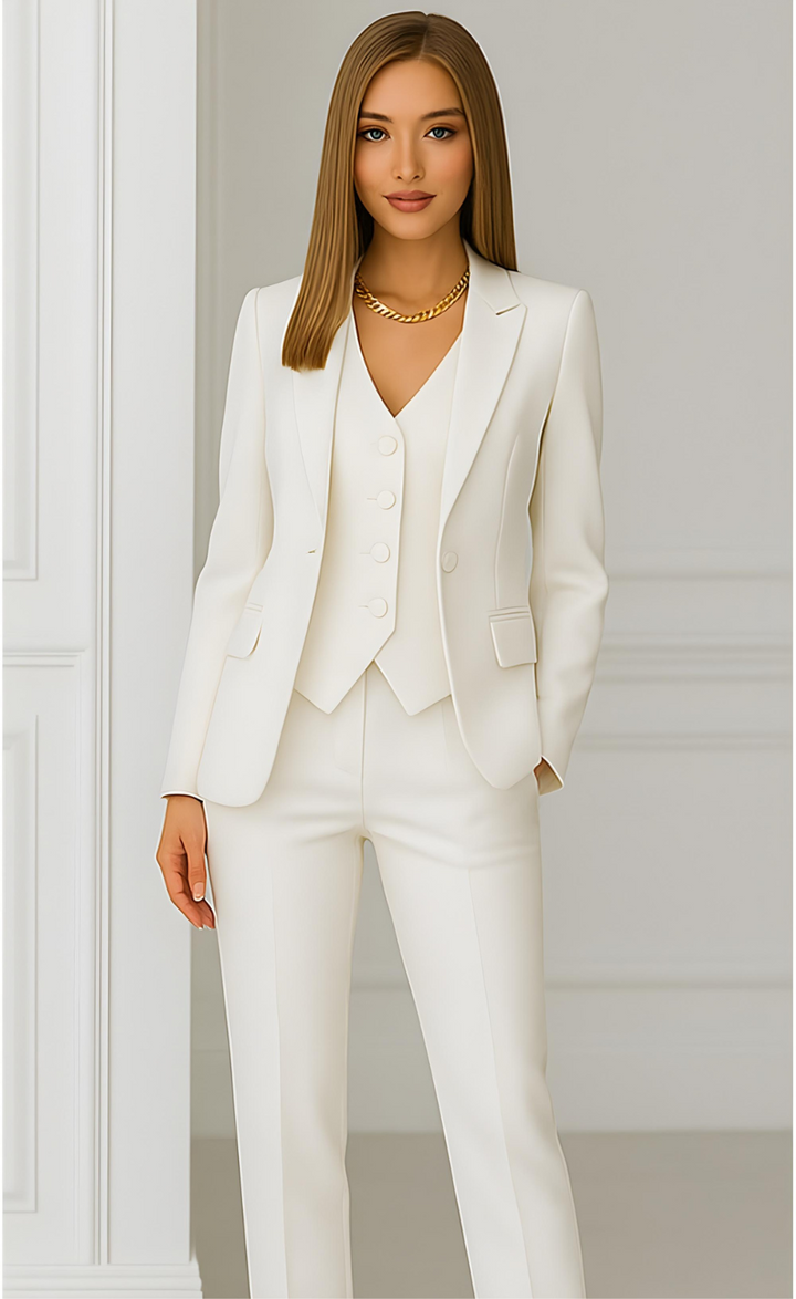 White Three-Piece Suit – Pure Power. Clean Precision