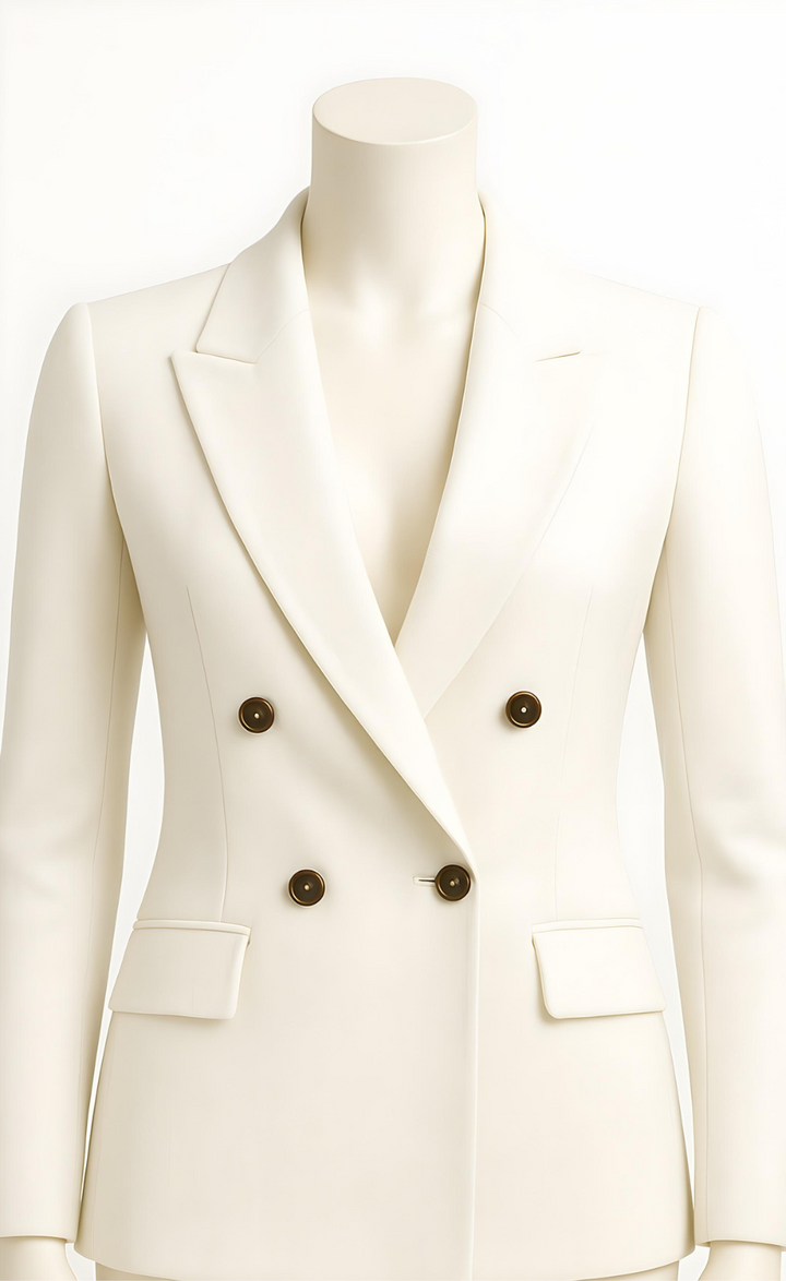 White Linen Double-Breasted Suit for Women – Bold & Breathable Elegance